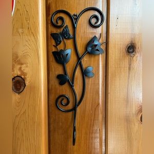 Metal Butterfly and Flowers Wall Hook